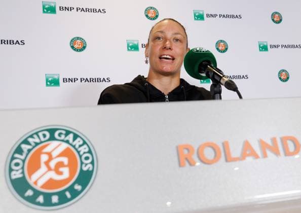 Belgian Yanina Wickmayer pictured during a press conference, PK, Pressekonferenz at the Roland Garros French Open tennis tournament, in Paris, France, Friday 23 May 2025. The Roland Garros Grand Slam takes place from 25 May to 8 June 2025. BENOITxDOPPAGNE  x124970522x
