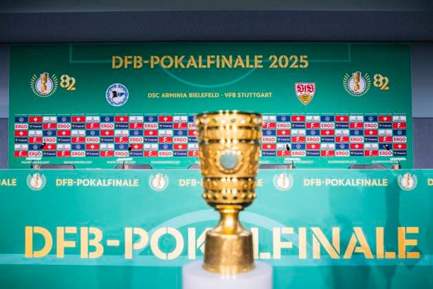 23.05.2025 - Pressekonferenz vor dem DFB-Pokalfinale in Berlin: DFB-Pokal vor dem Spiel DSC Arminia Bielefeld gegen den VfB Stuttgart. Berlin Berlin Deutschland Olympiastadion