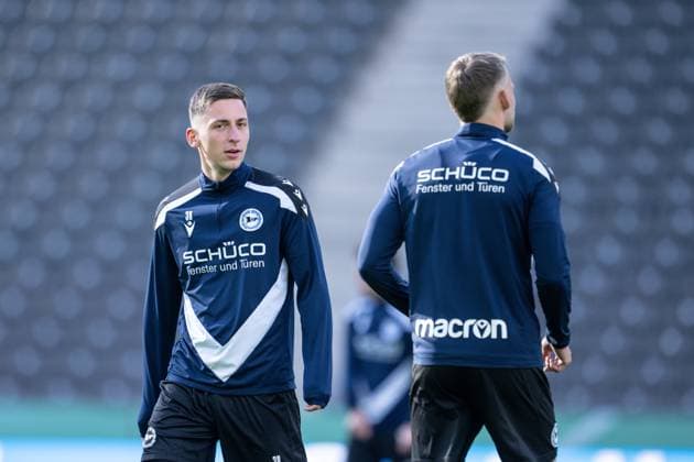 23.05.2025, Fussball, DFB-Pokal, DFB-Finale, Saison 2024 2025, Abschlusstraining DSC Arminia Bielefeld vor dem DFB-Pokalfinale, Marius Wörl (DSC Arminia Bielefeld) Berlin Olympiastadion Berlin Deutschland xRHR-FOTO TKx Copyright: RHR-FOTOx RHR-FOTO TK