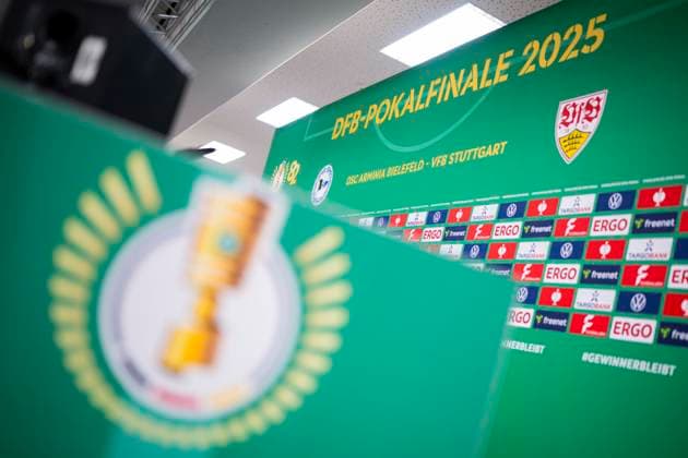 23.05.2025 - Pressekonferenz vor dem DFB-Pokalfinale in Berlin: DFB-Pokal vor dem Spiel DSC Arminia Bielefeld gegen den VfB Stuttgart. Berlin Berlin Deutschland Olympiastadion