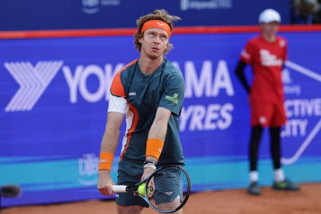 GER, Hamburg, xFSx , ATP, Tennis Herren 500 , Herren Tennistunier Bitpanda Hamburg Open 2025, Halbfinale ,Herren Einzel , 23.05.2025 Andrey Rublev (RUS) macht einen Aufschlag Copyright: HMBxMedia FernandoxSoares