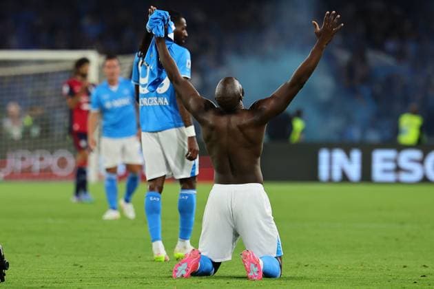 Sport Themen der Woche KW21 Romelu Lukaku of SSC Napoli celebrates after scoring the goal of 2-0 during the Serie A football match between SSC Napoli and Cagliari Calcio at Diego Armando Maradona stadium in Napoli (Italy), May 23, 2025. cesarexpurini