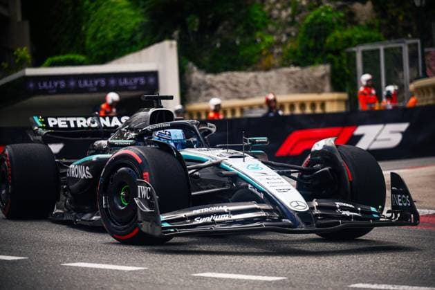63 George Russell Of The Team Mercedes-Amg Petronas Formula One Team, Mercedes W16They Face Practice Session ,During Fia Formula One World Championship, WM, Weltmeisterschaft F1 Monaco Grand Prix 2025, 23 May In Monte Carlo , Monaco  Copyright: xLucaxBarsali IPAxSportx xipa-agency.netx xx IPA_58164898 IPA_Agency_IPA58164898