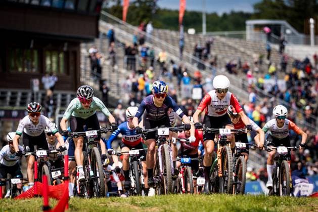 Cyclists competes during women elite race during Mountain bike cross country World Cup event, Nove Mesto na Morave, Czech Republic, May 24, 2025. (CTKxPhoto JaroslavxSvoboda) CTKPhotoP2025052402408  CTKPhotoP2025052402408