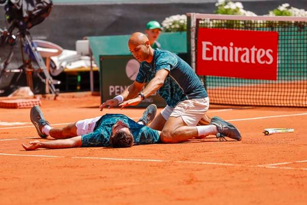 Die Gewinner, Sieger, Fabien Reboul (FRA) und Sadio Doumbia (FRA) , Schweiz, Tennis, Gonet Geneva Open ATP, Tennis Herren 250), Final Doppel,2025, Ariel Behar (URU) Joran Vliegen (BEL) vs. Sadio Doumbia (FRA) Fabien Reboul (FRA), 24.05.2025, Parc des Eaux-Vives, Genf, Schweiz Genf Parc des Eaux-Vives Genf Schweiz Copyright: xGrantxHubbsx