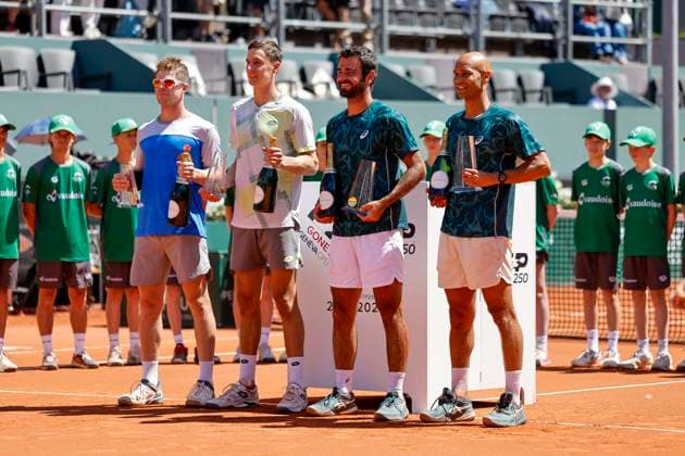 Sport Bilder des Tages Ariel Behar (URU), Joran Vliegen (BEL), Fabien Reboul (FRA) und Sadio Doumbia (FRA) , Schweiz, Tennis, Gonet Geneva Open ATP, Tennis Herren 250), Final Doppel,2025, Ariel Behar (URU) Joran Vliegen (BEL) vs. Sadio Doumbia (FRA) Fabien Reboul (FRA), 24.05.2025, Parc des Eaux-Vives, Genf, Schweiz Genf Parc des Eaux-Vives Genf Schweiz Copyright: xGrantxHubbsx