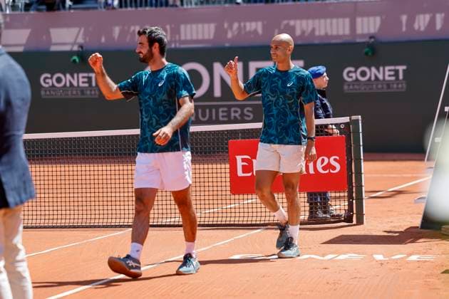 Die Gewinner, Sieger, Fabien Reboul (FRA) und Sadio Doumbia (FRA) , Schweiz, Tennis, Gonet Geneva Open ATP, Tennis Herren 250), Final Doppel,2025, Ariel Behar (URU) Joran Vliegen (BEL) vs. Sadio Doumbia (FRA) Fabien Reboul (FRA), 24.05.2025, Parc des Eaux-Vives, Genf, Schweiz Genf Parc des Eaux-Vives Genf Schweiz Copyright: xGrantxHubbsx