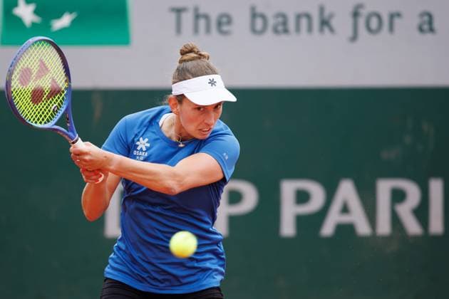 Belgian Elise Mertens pictured in action during the afternoon training session at the Roland Garros French Open tennis tournament, in Paris, France, Saturday 24 May 2025. This year s tournament takes place from 19 May to 08 June. BENOITxDOPPAGNE  x125090674x