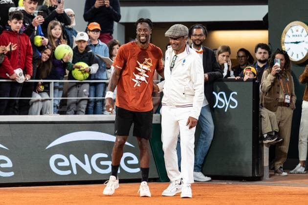 2025 French Open - Yannick Noah Day Yannick Noah and Gael Monfils show training at Yannick Noah Day during the 2025 French Open at Roland Garros on May 24, 2025 in Paris, France. Photo by Nasser Berzane ABACAPRESS.COM Paris France  Copyright: xBerzanexNasser ABACAx