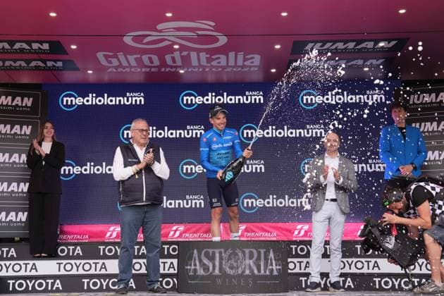 Fortunato Lorenzo of Xds Astana Team, blue jersey, during the stage 14 of the Giro d™Italia from Treviso to Nova Gorica Gorizia, Slovenia - Saturday, May 24, 2025. - cycling.  Copyright: xMassimoxPaolone LaPressex