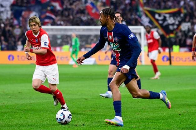 FOOTBALL : PSG vs Reims - Finale Coupe de France - 24 05 2025 Bradley Barcola ( 29 - PSG ) during the French Cup Final match between Paris Saint Germain and Stade de Reims at Stade de France on May 24 , 2025 in Saint Denis, France. ( Photo by Dante Badano PsnewZ ) - Saint DenisFrance  Copyright: xx