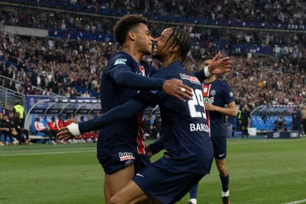 Final of the Coupe de France (PSG - Reims) Alexis Sciard IP3; Paris, France, May 24, 2025 - PSG players celebrate after a goal (Doue, Barcola)  Copyright: xIP3xPRESS MAXPPPxAlexisxSciardx IP3ASCI2505243 IP3ASCI2505243
