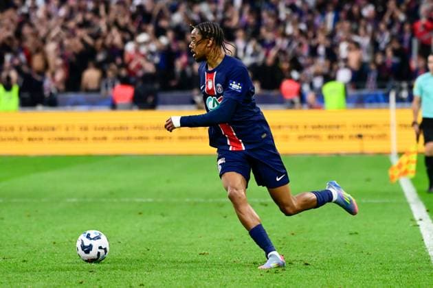 FOOTBALL : PSG vs Reims - Finale Coupe de France - 24 05 2025 Bradley Barcola ( 29 - PSG ) during the French Cup Final match between Paris Saint Germain and Stade de Reims at Stade de France on May 24 , 2025 in Saint Denis, France. ( Photo by Dante Badano PsnewZ ) - Saint DenisFrance  Copyright: xx