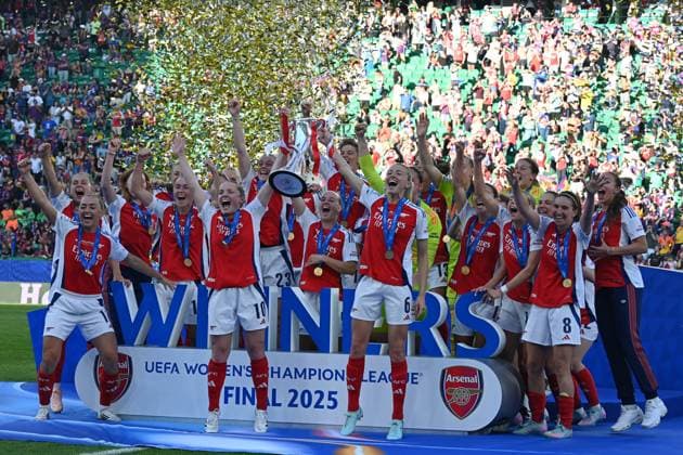 Arsenal wins the Women s Champions League final during Final - Arsenal Women FC vs FC Barcelona, Barca UEFA Champions League Women football match in Lisboa, Portugal, May 24 2025  Copyright: xPasqualexGolia IPAxSportx xipa-agency.netx xx IPA_58191501 IPA_Agency_IPA58191501