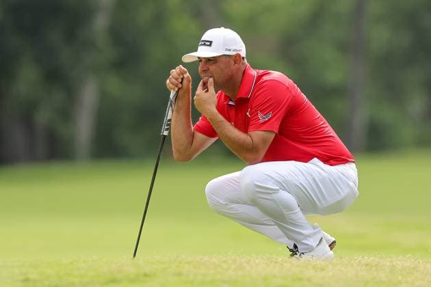 May 24, 2025: Gary Woodland sizes up his putt on the 5th hole during the third round of the Charles Schwab Challenge golf tournament at Colonial Country Club in Fort Worth, TX. Cal Media Fort Worth United States of America - ZUMAc04_ 20250524_zma_c04_042 Copyright: xGrayxSiegelx