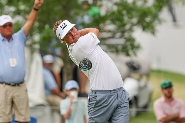 May 24, 2025: Keith Mitchell hits his tee shot on the 7th hole during the third round of the Charles Schwab Challenge golf tournament at Colonial Country Club in Fort Worth, TX. Cal Media Fort Worth United States of America - ZUMAc04_ 20250524_zma_c04_063 Copyright: xGrayxSiegelx