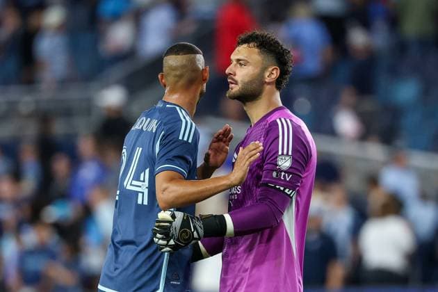 May 24, 2025: Sporting Kansas City defender Joaquin (24) and goalkeeper John Pulskamp (1) react after a 3-3 tie against the New England Revolution at Childrens Mercy Park in Kansas City, KS. CSM Kansas City United States of America - ZUMAc04_ 20250524_zma_c04_410 Copyright: xDavidxSmithx