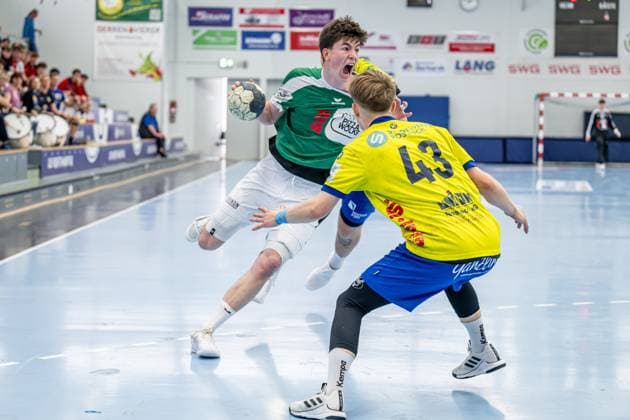 Jugendbundesliga A-Jugend männlich (Qualifikation); HSG Dutenhofen Münchholzhausen - HC Empor Rostock, 24.05.25 Felix Schneider (HSG Dutenhofen Münchholzhausen, 10), Tim Uhl (HC Empor Rostock, 43) Jugendbundesliga A-Jugend männlich (Qualifikation); HSG Dutenhofen Münchholzhausen - HC Empor Rostock: Hüttenberg, 24.05.25