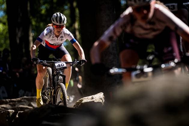 Czech Jitka Cabelicka competes during women elite race during Mountain bike cross country World Cup event, Nove Mesto na Morave, Czech Republic, May 25, 2025. (CTKxPhoto JaroslavxSvoboda) CTKPhotoP2025052502156  CTKPhotoP2025052502156