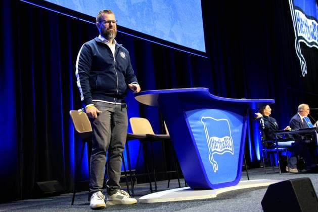 DEU, DFL, 2. FBL, Hertha BSC, Mitgliederversammlung, 25.05.2025, Messe Berlin, Berlin, DEU, DFL, 2. FBL, Hertha BSC, Mitgliederversammlung, im Bild Praesident Fabian Drescher (Hertha BSC Berlin) DFL - regulations prohibit any use of Photographs as image sequences and or quasi-video