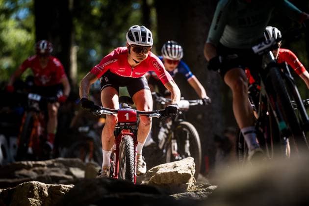 Samara Maxwell of New Zealand competes during women elite race during Mountain bike cross country World Cup event, Nove Mesto na Morave, Czech Republic, May 25, 2025. (CTKxPhoto JaroslavxSvoboda) CTKPhotoP2025052502157  CTKPhotoP2025052502157