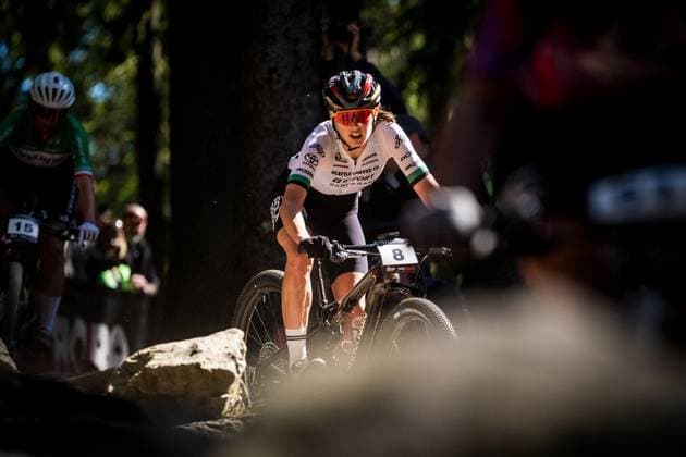 Candice Lill of South Africa competes during women elite race during Mountain bike cross country World Cup event, Nove Mesto na Morave, Czech Republic, May 25, 2025. (CTKxPhoto JaroslavxSvoboda) CTKPhotoP2025052502159  CTKPhotoP2025052502159