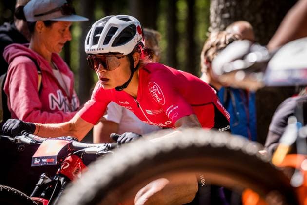 Samara Maxwell of New Zealand competes during women elite race during Mountain bike cross country World Cup event, Nove Mesto na Morave, Czech Republic, May 25, 2025. (CTKxPhoto JaroslavxSvoboda) CTKPhotoP2025052502174  CTKPhotoP2025052502174