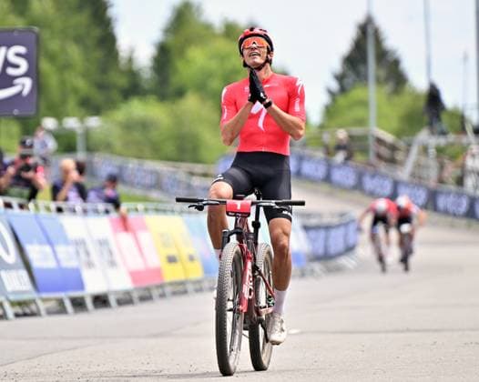 Christopher Blevins of USA wins after the Mountain bike cross country Men Elite World Cup event, Nove Mesto na Morave, Czech Republic, May 24, 2025. (CTKxPhoto LubosxPavlicek) CTKPhotoP2025052502710  CTKPhotoP2025052502710