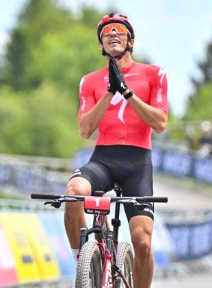 Christopher Blevins of USA wins after the Mountain bike cross country Men Elite World Cup event, Nove Mesto na Morave, Czech Republic, May 24, 2025. (CTKxPhoto LubosxPavlicek) CTKPhotoP2025052502831  CTKPhotoP2025052502831