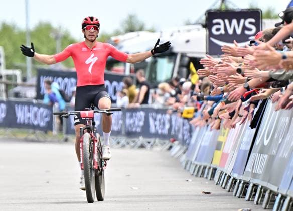 Christopher Blevins of USA wins after the Mountain bike cross country Men Elite World Cup event, Nove Mesto na Morave, Czech Republic, May 24, 2025. (CTKxPhoto LubosxPavlicek) CTKPhotoP2025052502833  CTKPhotoP2025052502833
