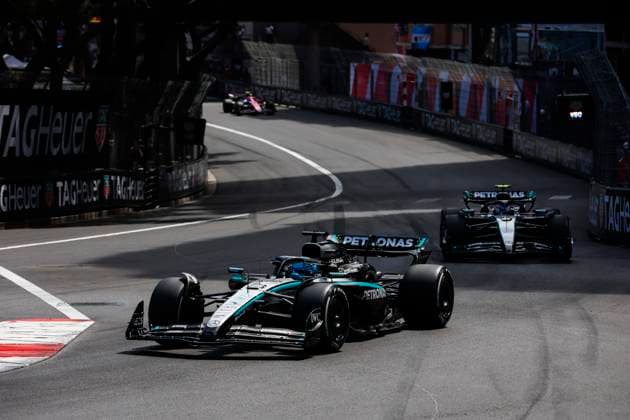 F1 - MONACO GRAND PRIX 2025 63 RUSSELL George (gbr), Mercedes AMG F1 Team W16, action during the Formula 1 Tag Heuer Grand Prix de Monaco, 8th round of the 2025 FIA Formula One World Championship, WM, Weltmeisterschaft from May 23 to 25, 2025 on the Circuit de Monaco, in Monte-Carlo, Monaco - Monte-CarloMonaco  Copyright: xDPPIx