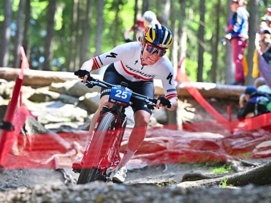 Laura Stigger of Austria competes during women elite race during Mountain bike cross country World Cup event, Nove Mesto na Morave, Czech Republic, May 25, 2025. (CTKxPhoto LubosxPavlicek) CTKPhotoP2025052503651  CTKPhotoP2025052503651