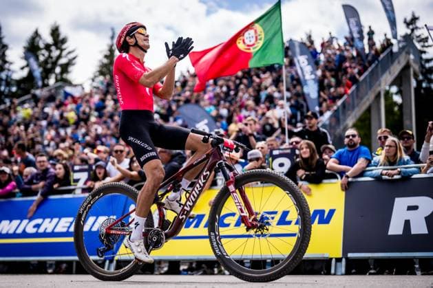 Christopher Blevins of USA wins the Mountain bike cross country Men Elite World Cup event, Nove Mesto na Morave, Czech Republic, May 24, 2025. (CTKxPhoto JaroslavxSvoboda) CTKPhotoP2025052504062  CTKPhotoP2025052504062