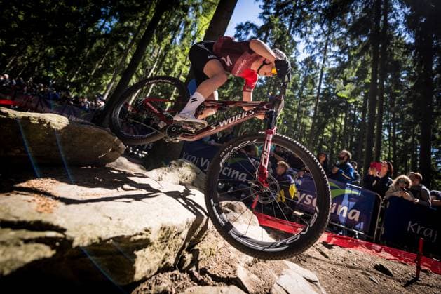 Haley Batten of USA competes during women elite race during Mountain bike cross country World Cup event, Nove Mesto na Morave, Czech Republic, May 25, 2025. (CTKxPhoto JaroslavxSvoboda) CTKPhotoP2025052504206  CTKPhotoP2025052504206
