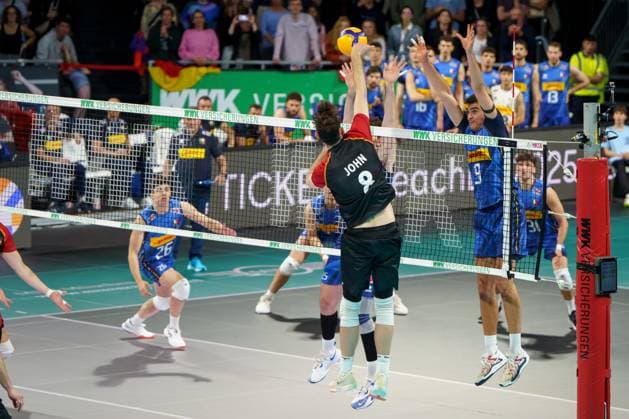 Volleyball Laenderspiel Maenner, Deutschland vs. Italien, 25.05.2025 Filip John (GER, 8) Volleyball Laenderspiel Maenner, Deutschland vs. Italien, 25.05.2025, BMW Park, Muenchen. Copyright: xBEAUTIFULxSPORTSx Pajonkx