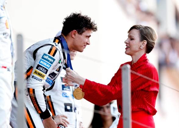 4 Lando Norris (GBR, McLaren F1 Team), Princess Charlene of Monaco, F1 Grand Prix of Monaco at Circuit de Monaco on May 25, 2025 in Monte-Carlo, Monaco. (Photo by HOCH ZWEI) Monte-Carlo Monaco