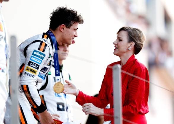 4 Lando Norris (GBR, McLaren F1 Team), Princess Charlene of Monaco, F1 Grand Prix of Monaco at Circuit de Monaco on May 25, 2025 in Monte-Carlo, Monaco. (Photo by HOCH ZWEI) Monte-Carlo Monaco