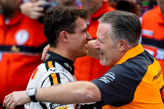 4 Lando Norris (GBR, McLaren F1 Team), 4 Lando Norris (GBR, McLaren F1 Team) celebrates with Zak Brown (USA, McLaren F1 Team), F1 Grand Prix of Monaco at Circuit de Monaco on May 25, 2025 in Monte-Carlo, Monaco. (Photo by HOCH ZWEI) Monte-Carlo Monaco
