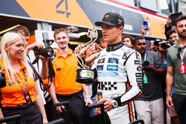 F1 - MONACO GRAND PRIX 2025 celebration NORRIS Lando (gbr), McLaren F1 Team MCL39, portrait during the Formula 1 Tag Heuer Grand Prix de Monaco, 8th round of the 2025 FIA Formula One World Championship, WM, Weltmeisterschaft from May 23 to 25, 2025 on the Circuit de Monaco, in Monte-Carlo, Monaco - Monte-CarloMonaco  Copyright: xANTONINxVINCENTx