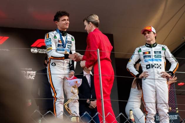 Formel1 GP Monaco Sonntag, 25.05.2025 Lando Norris 4, McLaren Formula 1 Team und Charlène von Monaco; Formel1 GP Monaco Sonntag, 25.05.2025 Copyright: xBEAUTIFULxSPORTS Erlhofx