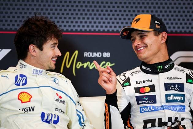 Charles Leclerc of Monaco and Scuderia Ferrari and Lando Norris of Great Britain and McLaren , Race, F1 Monaco Grand Prix, am 25. May 2025 in Monte-Carlo, Monaco. (Foto von Diogo Cardoso DeFodi Images) Charles Leclerc of Monaco and Scuderia Ferrari and Lando Norris of Great Britain and McLaren , Race, F1 Monaco Grand Prix, Monaco on May 25, 2025 in Monte-Carlo, Monaco. (Photo by Diogo Cardoso DeFodi Images)
