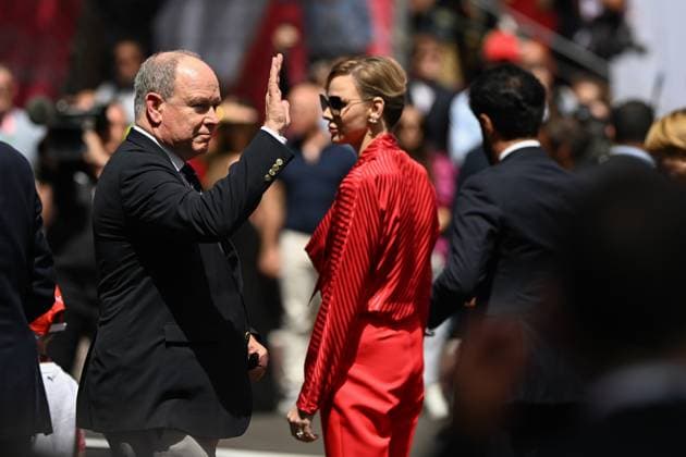 May 25, 2025, Montecarlo, Mezzolombardo, Monaco: Prince Albert II of Monaco and Princess Charlene are seen during the National Anthem of the 2025 FIA Formula 1 Monaco Grand Prix at Circuit de Monaco in Montecarlo, Monaco. Montecarlo Monaco - ZUMAf150 20250525_zsp_f150_017 Copyright: xDaisyxFacinellix
