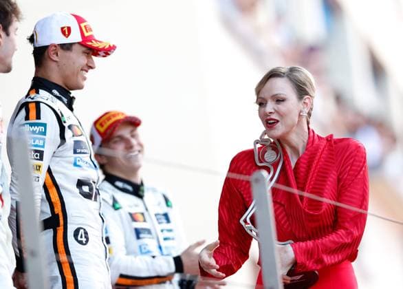 4 Lando Norris (GBR, McLaren F1 Team), Princess Charlene of Monaco, F1 Grand Prix of Monaco at Circuit de Monaco on May 25, 2025 in Monte-Carlo, Monaco. (Photo by HOCH ZWEI) Monte-Carlo Monaco