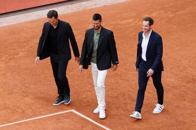 May 25, 2025, Paris, Paris, France: Roger Federer, Novak Djokovic, Andy Murray during the tribute ceremony to Rafael Nadal in the tennis Grand Slam of Roland Garros 2025, at Roland Garros Stadium - on May 25 2025.Paris - France Paris France - ZUMAb253 20250525_zsp_b253_165 Copyright: xLoicxBaratouxx