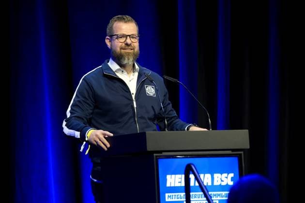 DEU, DFL, 2. FBL, Hertha BSC, Mitgliederversammlung, 25.05.2025, Messe Berlin, Berlin, DEU, DFL, 2. FBL, Hertha BSC, Mitgliederversammlung, im Bild Praesident Fabian Drescher (Hertha BSC Berlin) DFL - regulations prohibit any use of Photographs as image sequences and or quasi-video