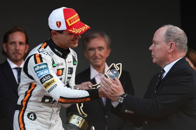 4 Lando Norris (GBR) McLaren F1 Team (GBR) MCL39 Mercedes on the podium of the 2025 Formula One Monaco Grand Prix, 8th round of the 2025 Formula 1 World Championship, WM, Weltmeisterschaft taking place from May 23 to 25, 2025 on circuit de Monaco in Monaco (MCO) Monaco Monaco Circuit Monaco