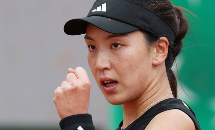 (250526) -- PARIS, May 26, 2025 -- Wang Xinyu celebrates scoring during the women s singles first round match between Wang Xinyu of China and Emma Raducanu of Britain at the French tennis tournament at Roland Garros in Paris, France, on May 26, 2025. ) (SP)FRANCE-PARIS-TENNIS-FRENCH OPEN-WOMEN S SINGLES GaoxJing 