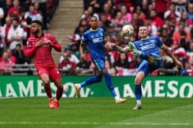 Sky Bet League 2 Playoff Final AFC Wimbledon v Walsall during the Sky Bet League 2 Playoff Final match AFC Wimbledon vs Walsall at Wembley Stadium, London, United Kingdom, 26th May 2025 (Photo by Harvey Murphy News Images) Copyright: xHarveyxMurphy NewsxImagesx