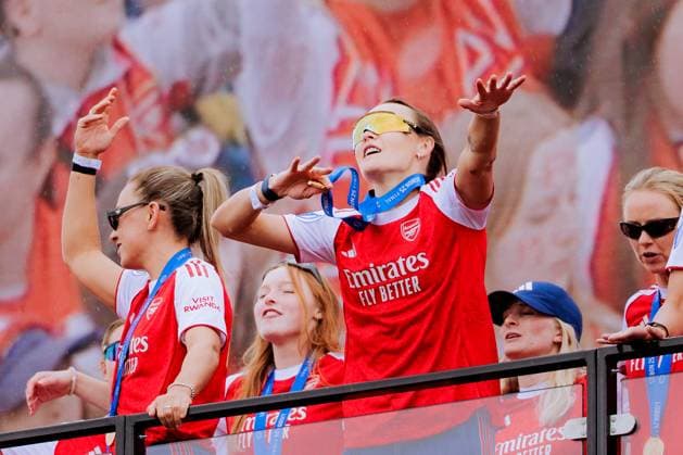 Katie McCabe (11 Arsenal) and Caitlin Foord (19 Arsenal) during the UEFA Womens Champions League Arsenal Trophy Lift at Emirates Stadium in London, England. (Pauline FIGUET SPP) Copyright: xPaulinexFIGUETx xSPPx spp-en-PaFiSp-PF_ARS3324