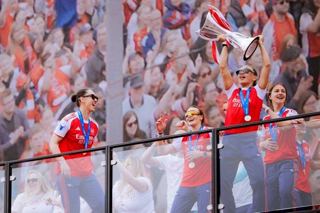 Goalkeeper Manuela Zinsberger (1 Arsenal) and Katie McCabe (11 Arsenal) during the UEFA Womens Champions League Arsenal Trophy Lift at Emirates Stadium in London, England. (Pauline FIGUET SPP) Copyright: xPaulinexFIGUETx xSPPx spp-en-PaFiSp-PF_ARS3344
